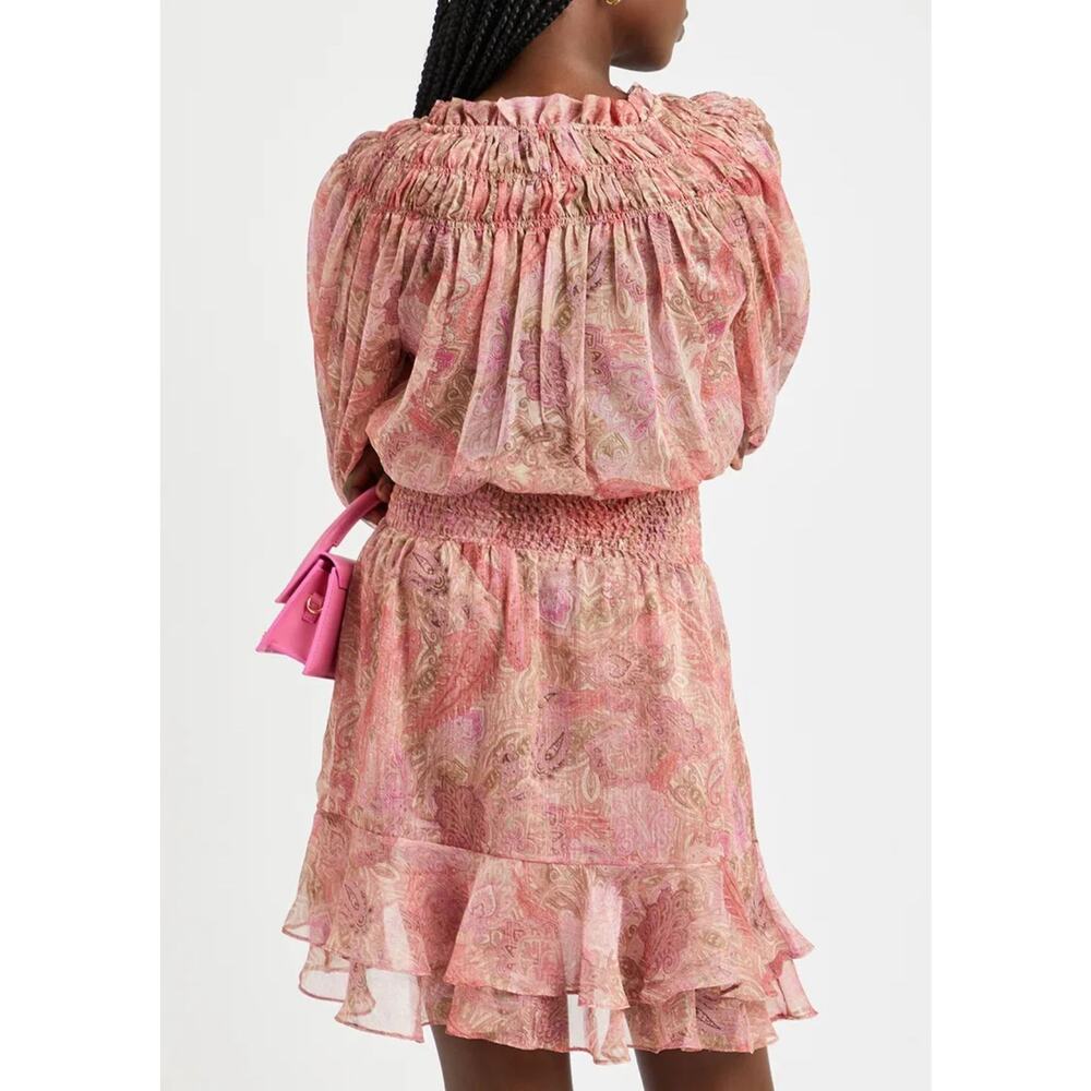 NWT Misa Almaha Mini Dress Small Pink Muted Paisley Ruffle Feminine - Picture 4 of 16